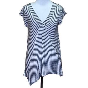 Meadow Rue Striped V-Neck Asymmetrical Blouse Small